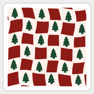 Christmas Tree Abstract Checker Board - Cranberry Red and Forest Green Sticker